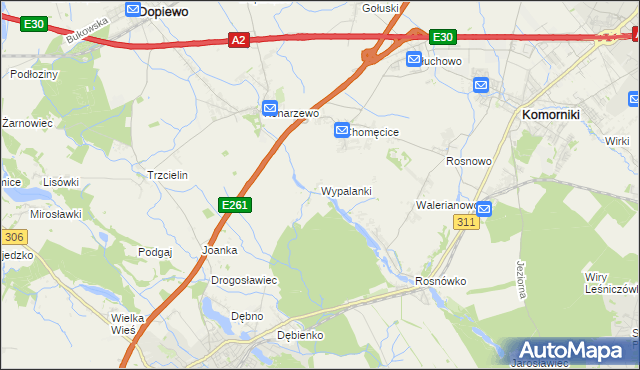 mapa Wypalanki gmina Komorniki, Wypalanki gmina Komorniki na mapie Targeo