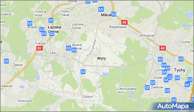 mapa Wyry, Wyry na mapie Targeo