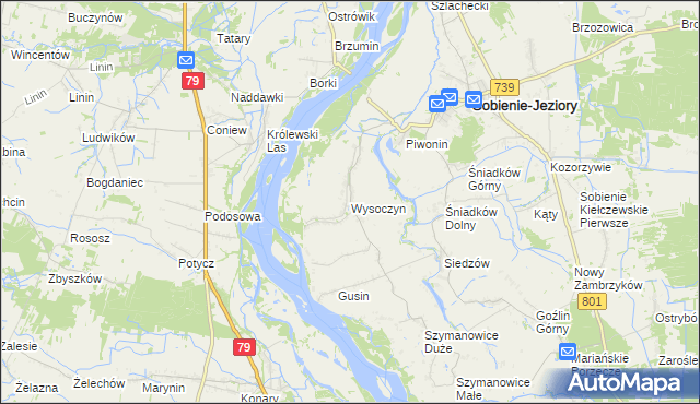mapa Wysoczyn gmina Sobienie-Jeziory, Wysoczyn gmina Sobienie-Jeziory na mapie Targeo