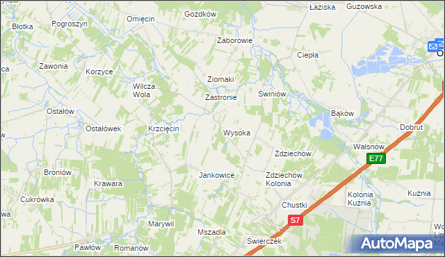 mapa Wysoka gmina Szydłowiec, Wysoka gmina Szydłowiec na mapie Targeo