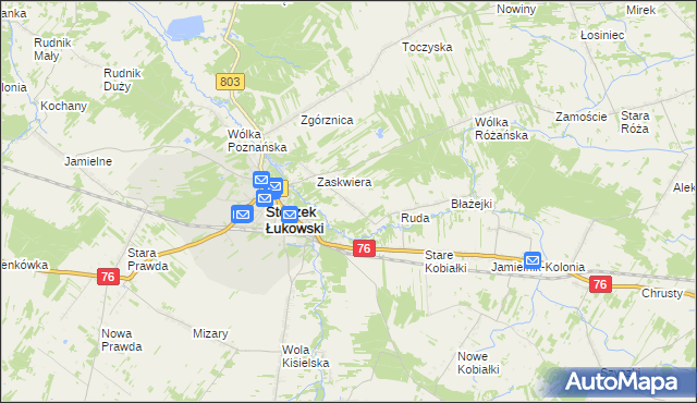 mapa Zabiele gmina Stoczek Łukowski, Zabiele gmina Stoczek Łukowski na mapie Targeo