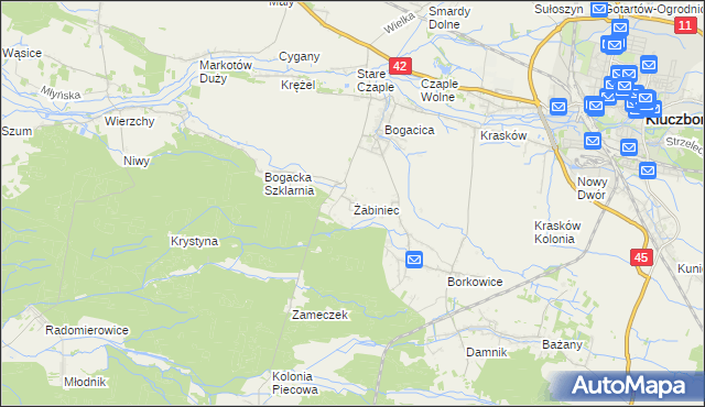 mapa Żabiniec gmina Kluczbork, Żabiniec gmina Kluczbork na mapie Targeo