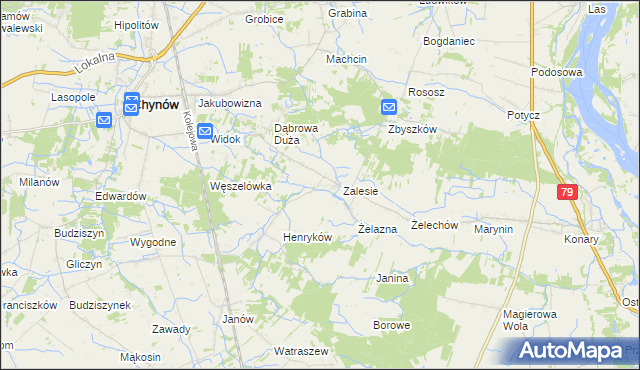 mapa Zadębie gmina Chynów, Zadębie gmina Chynów na mapie Targeo