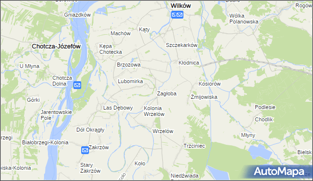 mapa Zagłoba gmina Wilków, Zagłoba gmina Wilków na mapie Targeo