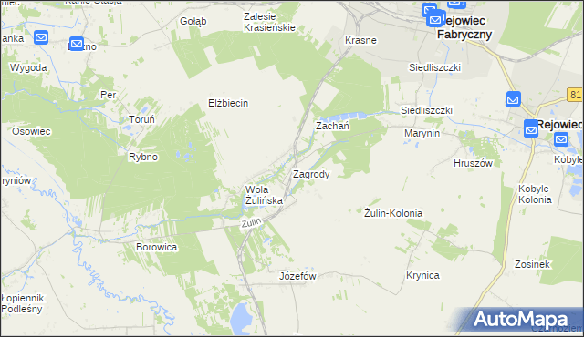 mapa Zagrody gmina Rejowiec, Zagrody gmina Rejowiec na mapie Targeo