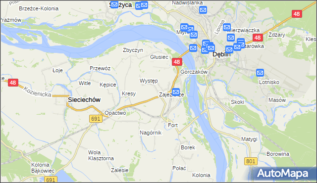 mapa Zajezierze gmina Sieciechów, Zajezierze gmina Sieciechów na mapie Targeo