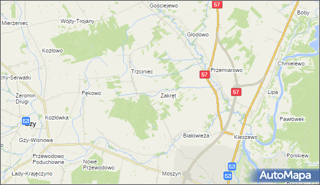 mapa Zakręt gmina Pułtusk, Zakręt gmina Pułtusk na mapie Targeo