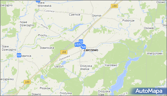 mapa Zakrzewo powiat złotowski, Zakrzewo powiat złotowski na mapie Targeo