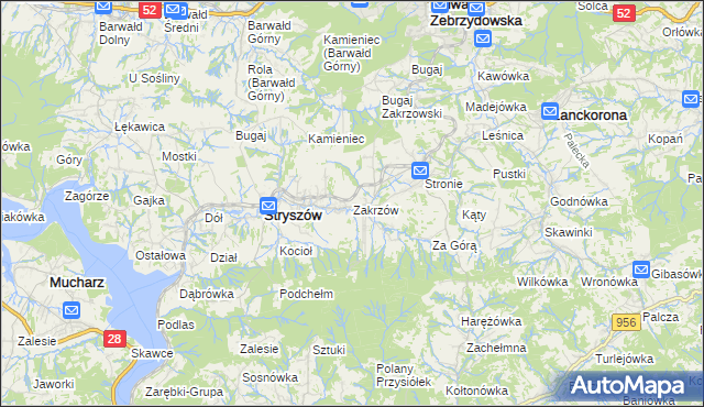 mapa Zakrzów gmina Stryszów, Zakrzów gmina Stryszów na mapie Targeo