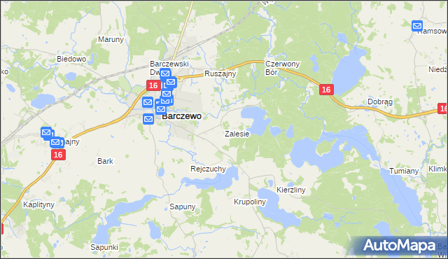 mapa Zalesie gmina Barczewo, Zalesie gmina Barczewo na mapie Targeo