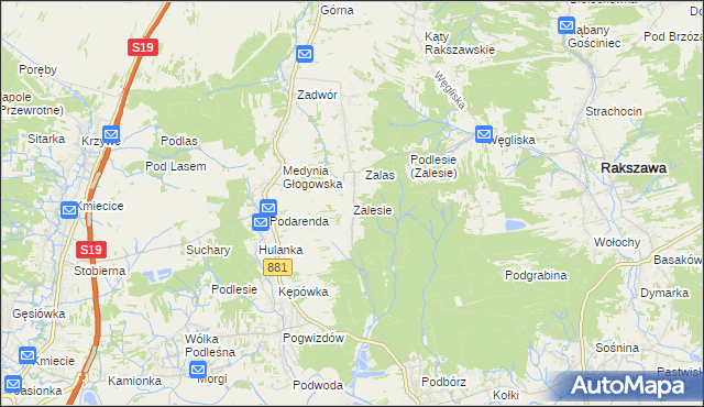 mapa Zalesie gmina Czarna, Zalesie gmina Czarna na mapie Targeo