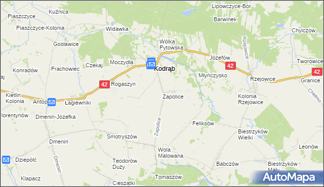 mapa Zapolice gmina Kodrąb, Zapolice gmina Kodrąb na mapie Targeo