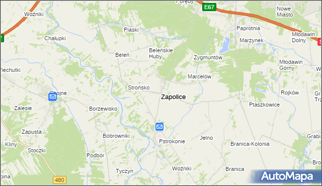 mapa Zapolice powiat zduńskowolski, Zapolice powiat zduńskowolski na mapie Targeo