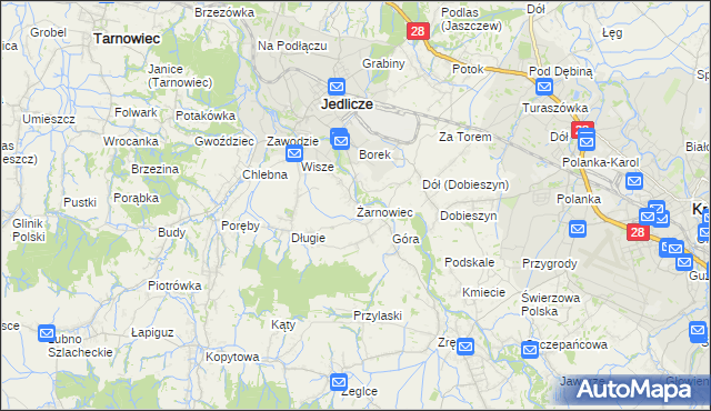 mapa Żarnowiec gmina Jedlicze, Żarnowiec gmina Jedlicze na mapie Targeo