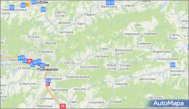 mapa Żarnówka gmina Maków Podhalański, Żarnówka gmina Maków Podhalański na mapie Targeo