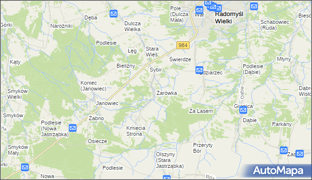 mapa Żarówka gmina Radomyśl Wielki, Żarówka gmina Radomyśl Wielki na mapie Targeo