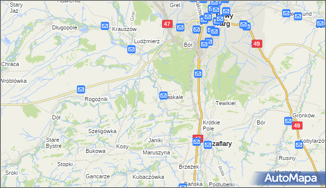 mapa Zaskale gmina Szaflary, Zaskale gmina Szaflary na mapie Targeo