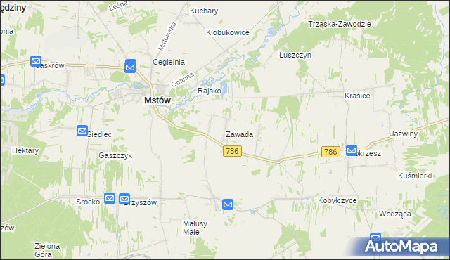 mapa Zawada gmina Mstów, Zawada gmina Mstów na mapie Targeo