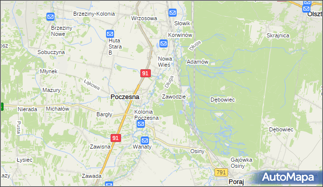 mapa Zawodzie gmina Poczesna, Zawodzie gmina Poczesna na mapie Targeo
