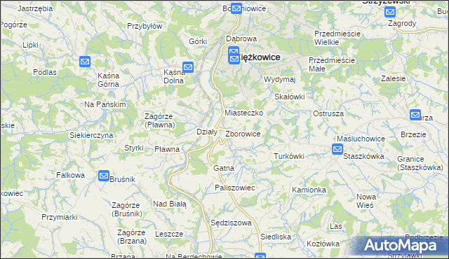 mapa Zborowice gmina Ciężkowice, Zborowice gmina Ciężkowice na mapie Targeo