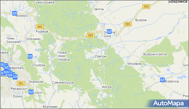 mapa Żdanów gmina Stoszowice, Żdanów gmina Stoszowice na mapie Targeo