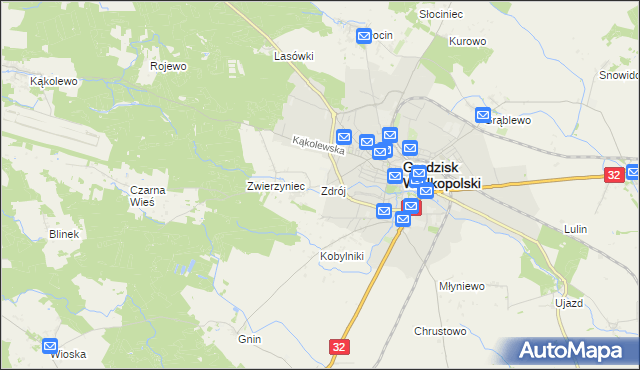 mapa Zdrój gmina Grodzisk Wielkopolski, Zdrój gmina Grodzisk Wielkopolski na mapie Targeo