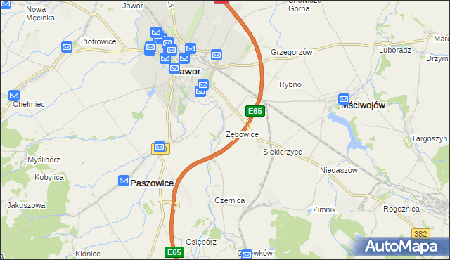 mapa Zębowice gmina Paszowice, Zębowice gmina Paszowice na mapie Targeo