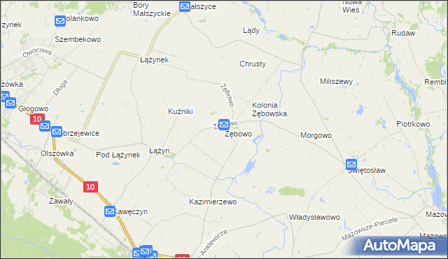mapa Zębowo gmina Obrowo, Zębowo gmina Obrowo na mapie Targeo