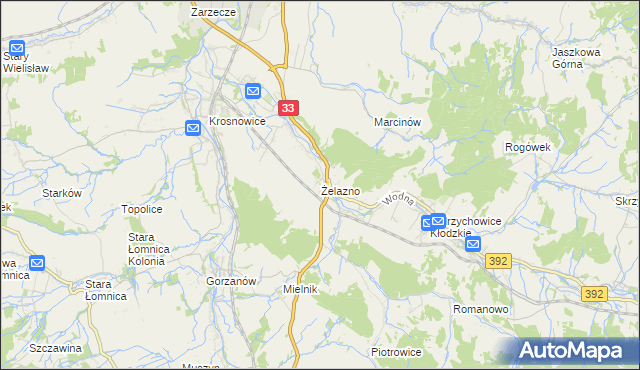 mapa Żelazno gmina Kłodzko, Żelazno gmina Kłodzko na mapie Targeo