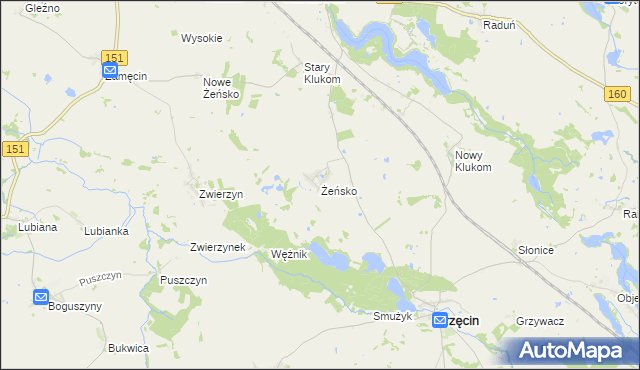 mapa Żeńsko gmina Krzęcin, Żeńsko gmina Krzęcin na mapie Targeo