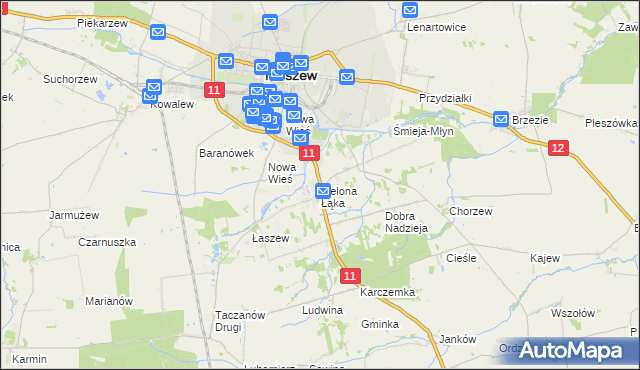 mapa Zielona Łąka gmina Pleszew, Zielona Łąka gmina Pleszew na mapie Targeo