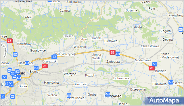 mapa Zimna Woda gmina Jasło, Zimna Woda gmina Jasło na mapie Targeo