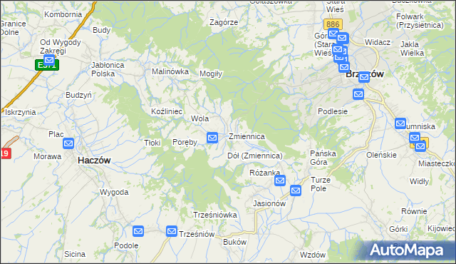 mapa Zmiennica, Zmiennica na mapie Targeo