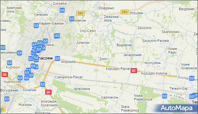 mapa Zosin gmina Sochaczew, Zosin gmina Sochaczew na mapie Targeo