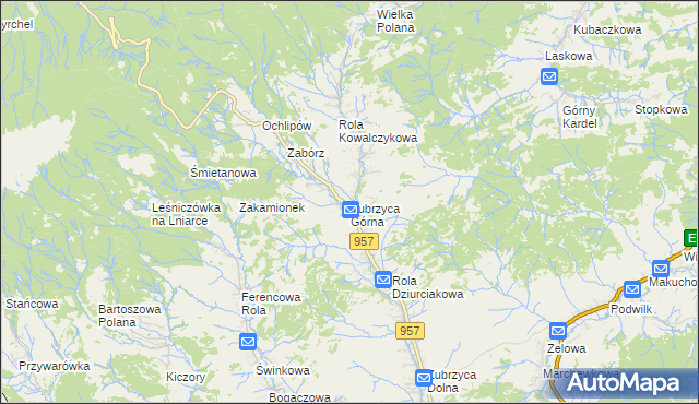 mapa Zubrzyca Górna, Zubrzyca Górna na mapie Targeo