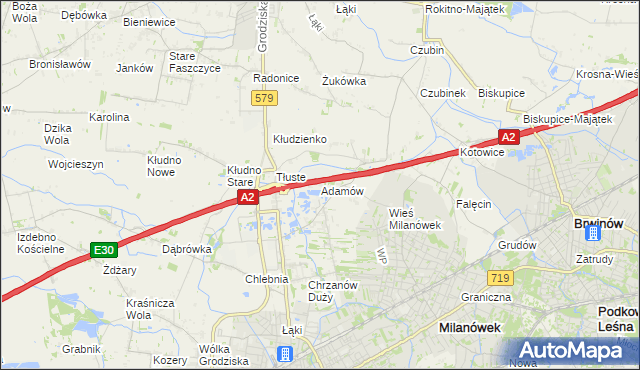 mapa Adamów gmina Grodzisk Mazowiecki, Adamów gmina Grodzisk Mazowiecki na mapie Targeo
