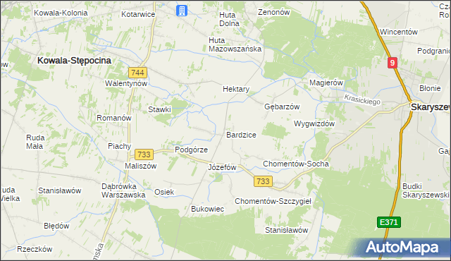 mapa Bardzice, Bardzice na mapie Targeo
