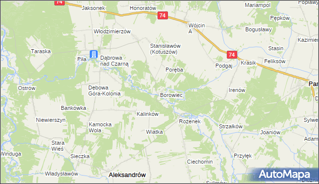 mapa Borowiec gmina Aleksandrów, Borowiec gmina Aleksandrów na mapie Targeo