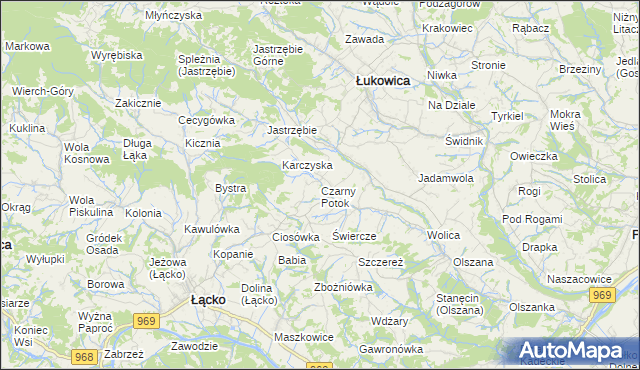 mapa Czarny Potok gmina Łącko, Czarny Potok gmina Łącko na mapie Targeo