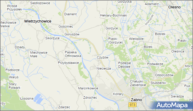 mapa Czyżów gmina Żabno, Czyżów gmina Żabno na mapie Targeo