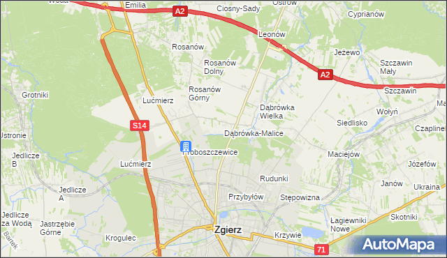 mapa Dąbrówka-Malice, Dąbrówka-Malice na mapie Targeo