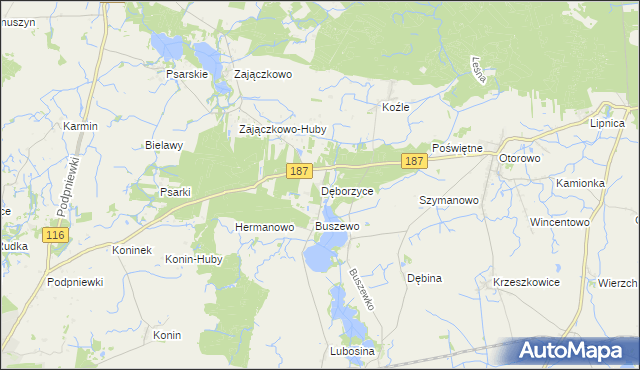 mapa Dęborzyce, Dęborzyce na mapie Targeo