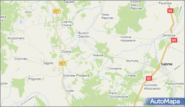 mapa Hilarów gmina Sabnie, Hilarów gmina Sabnie na mapie Targeo