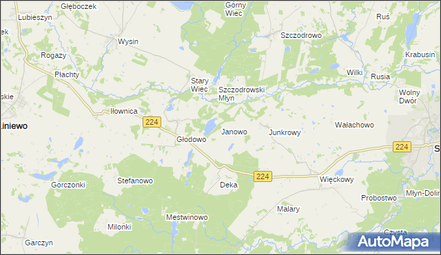 mapa Janowo gmina Liniewo, Janowo gmina Liniewo na mapie Targeo