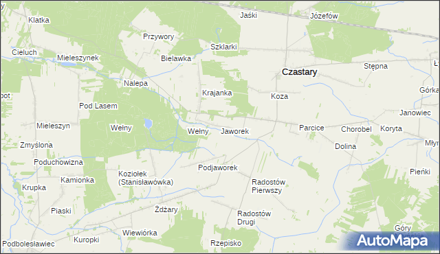 mapa Jaworek gmina Czastary, Jaworek gmina Czastary na mapie Targeo