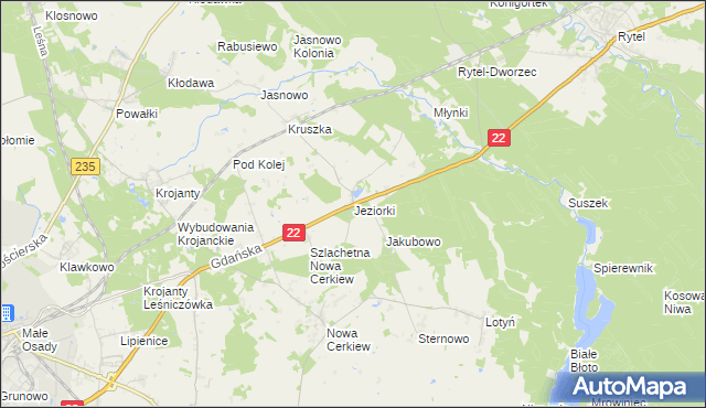 mapa Jeziorki gmina Chojnice, Jeziorki gmina Chojnice na mapie Targeo