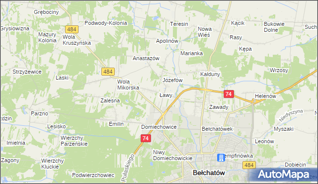 mapa Ławy gmina Bełchatów, Ławy gmina Bełchatów na mapie Targeo
