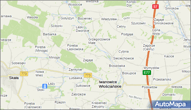 mapa Lesieniec gmina Iwanowice, Lesieniec gmina Iwanowice na mapie Targeo