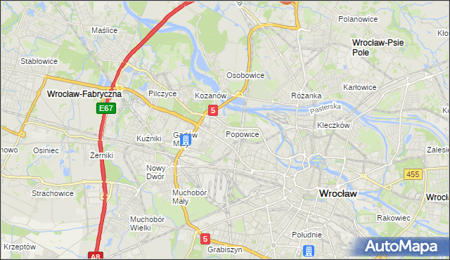 mapa Popowice gmina Wrocław, Popowice gmina Wrocław na mapie Targeo