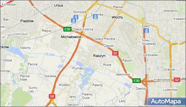 mapa Raszyn powiat pruszkowski, Raszyn powiat pruszkowski na mapie Targeo